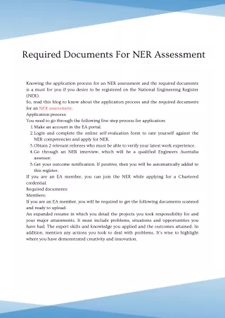 required documents for ner assessment