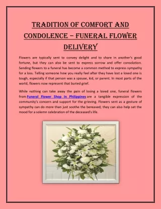 Tradition of Comfort and Condolence – Funeral Flower Delivery
