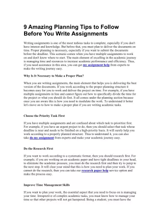 9 Amazing Planning Tips to Follow Before You Write Assignments