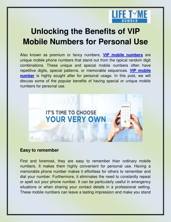 unlocking the benefits of vip mobile numbers