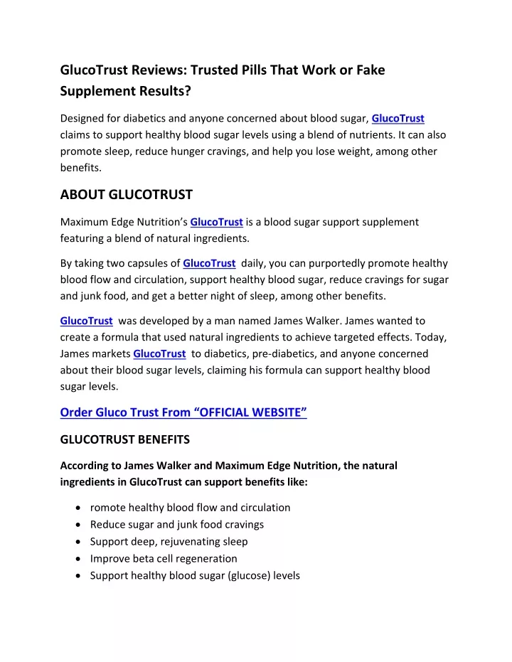 glucotrust reviews trusted pills that work