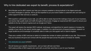 Why to hire dedicated seo expert its benefit, process & expectations?