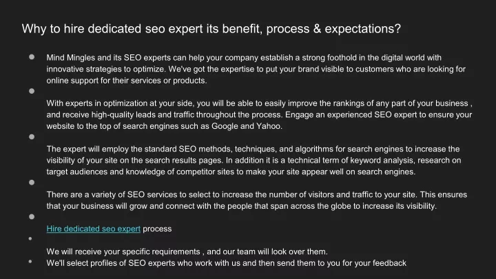 why to hire dedicated seo expert its benefit
