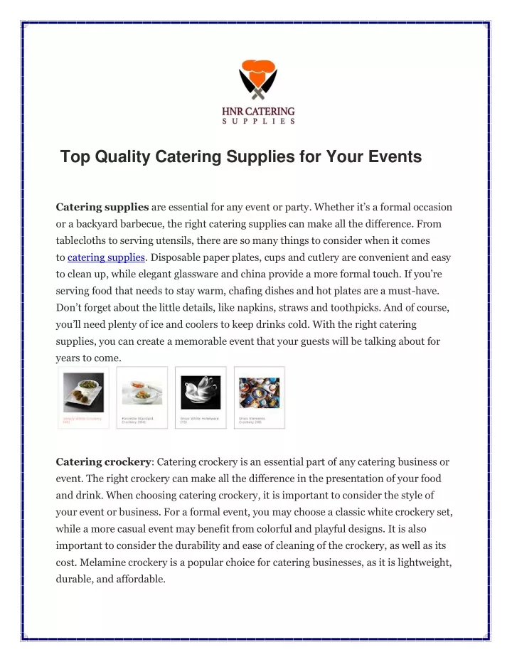 top quality catering supplies for your events