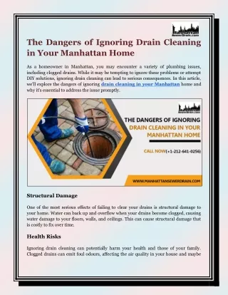 The Dangers of Ignoring Drain Cleaning in Your Manhattan Home
