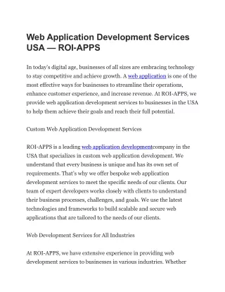 web application development services usa roi apps