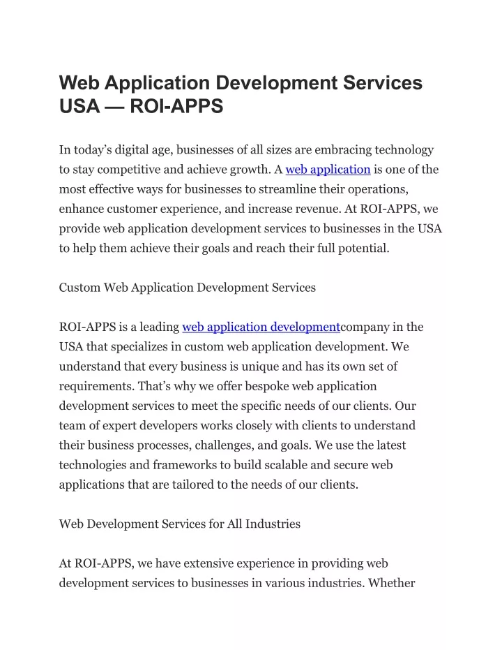 web application development services usa roi apps