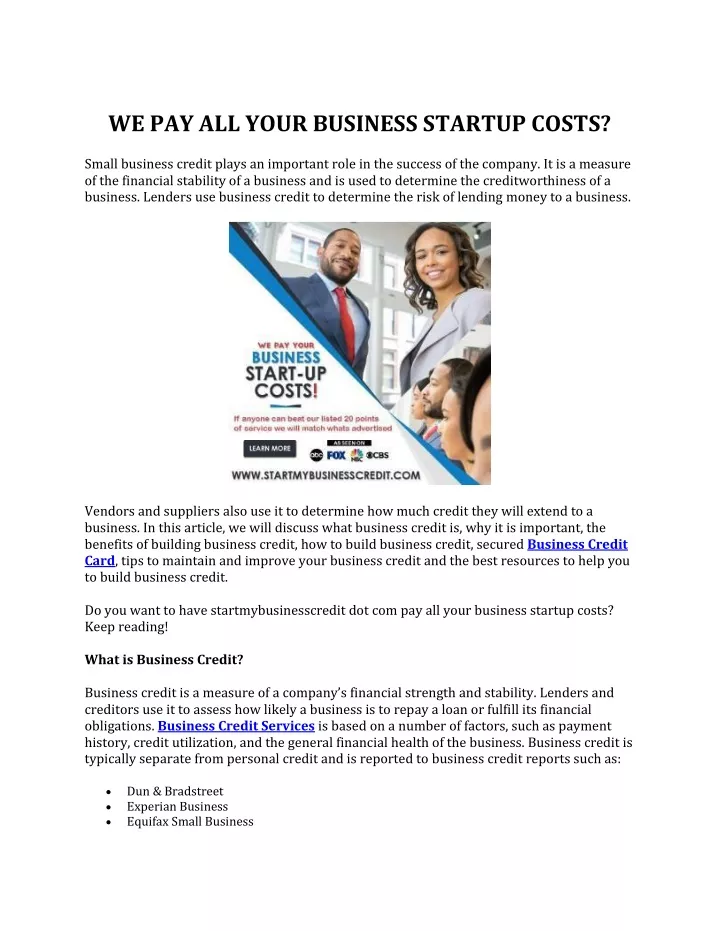 we pay all your business startup costs