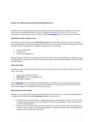unlock your math potential with expert math help