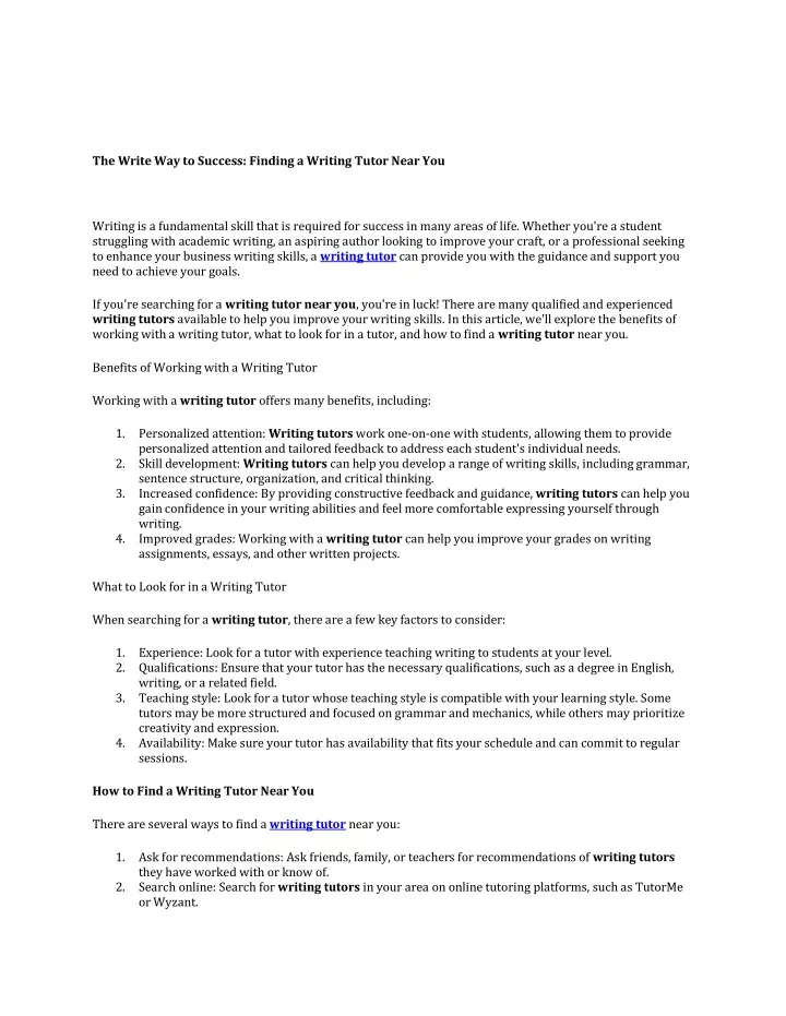 the write way to success finding a writing tutor