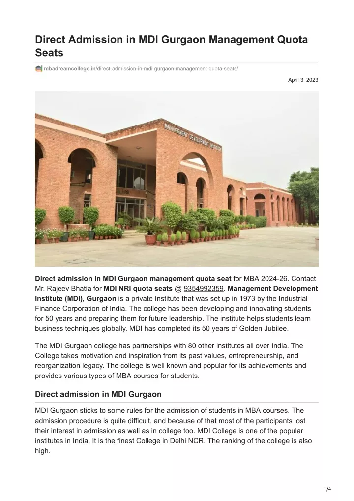 direct admission in mdi gurgaon management quota