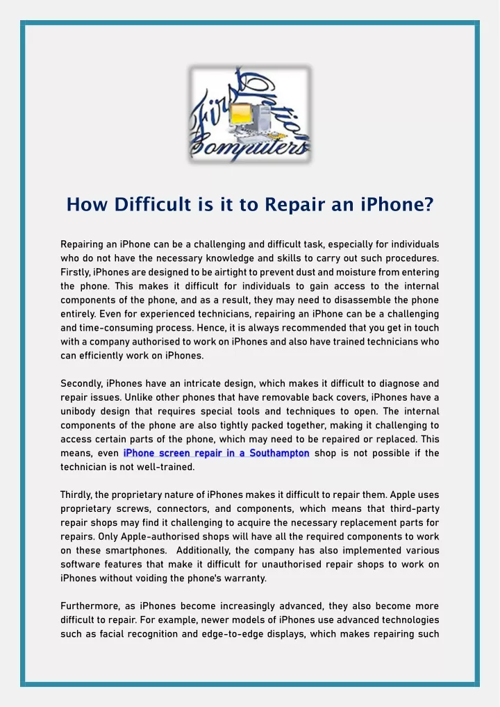 how difficult is it to repair an iphone