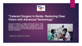 "Cataract Surgery in Noida: Restoring Clear Vision with Advanced Technology"