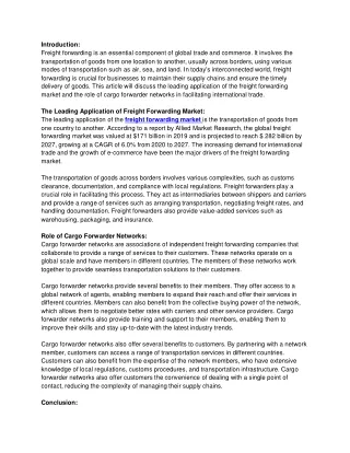 The Leading Application of Freight Forwarding Market