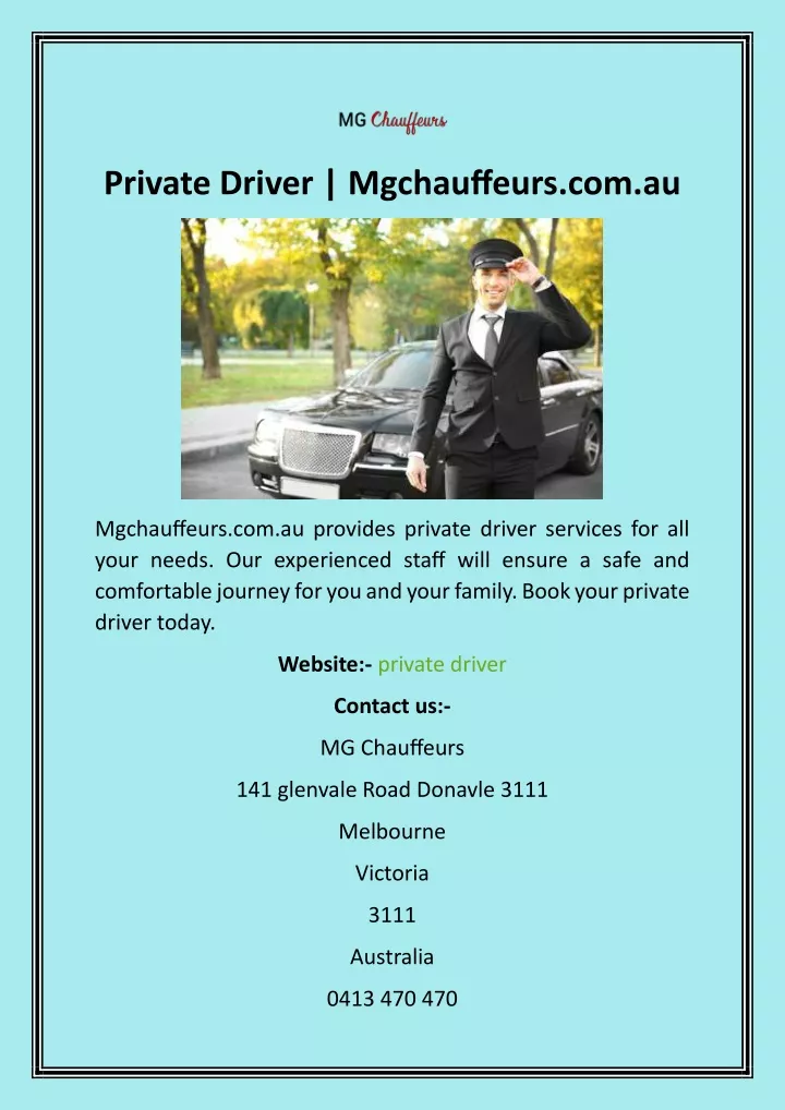 private driver mgchauffeurs com au