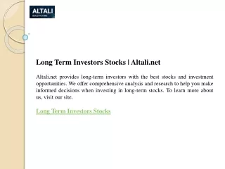 Long Term Investors Stocks  Altali.net