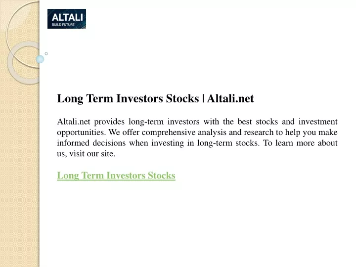 long term investors stocks altali net altali