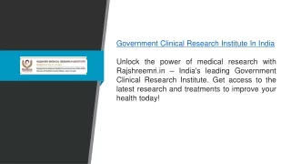 Government Clinical Research Institute In India Rajshreemri.in