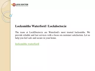 Locksmiths Waterford  Lockdoctor.ie