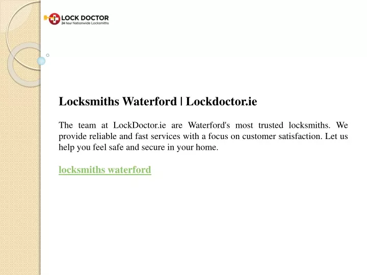 locksmiths waterford lockdoctor ie the team