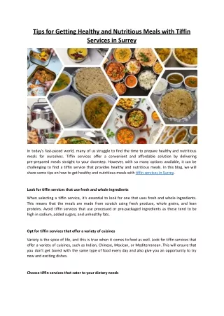 Tips for Getting Healthy and Nutritious Meals with Tiffin Services in Surrey