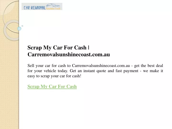 scrap my car for cash carremovalsunshinecoast