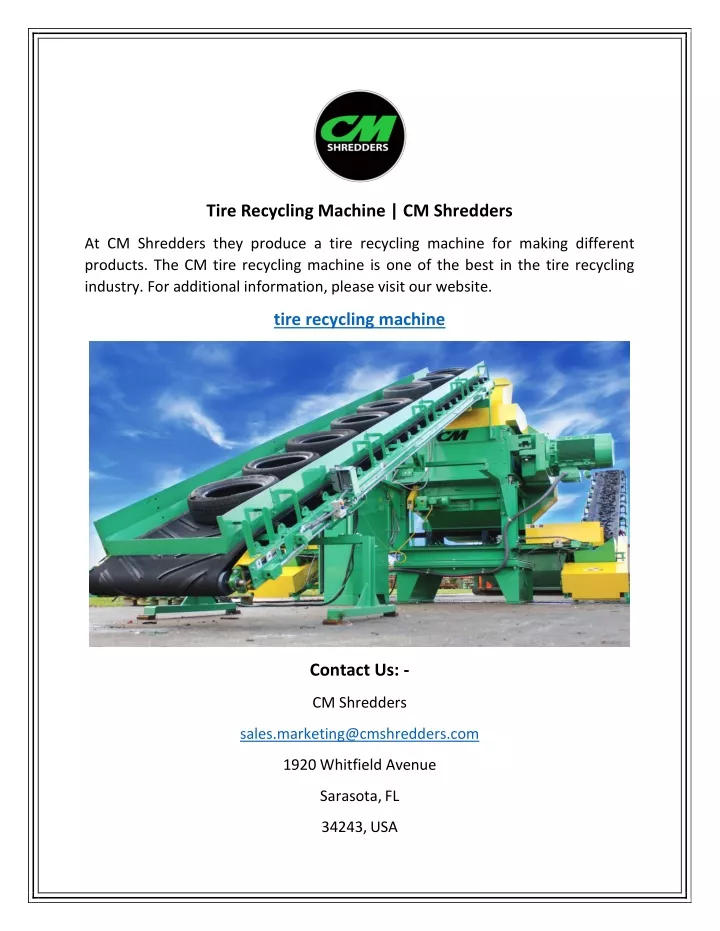 tire recycling machine cm shredders