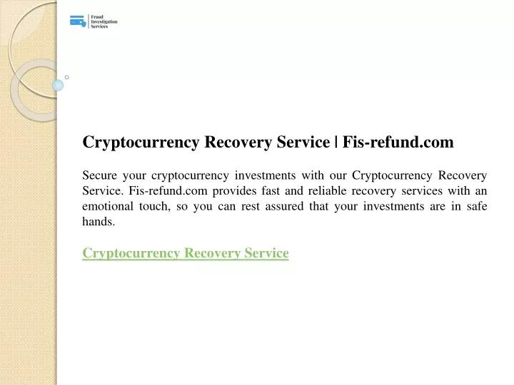 cryptocurrency recovery service fis refund