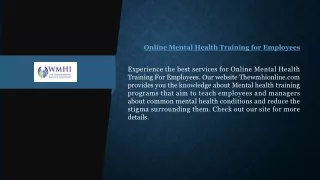 Online Mental Health Training for Employees  Thewmhionline