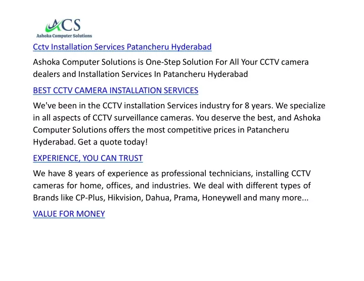 cctv installation services patancheru hyderabad