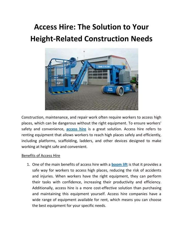 access hire the solution to your height related