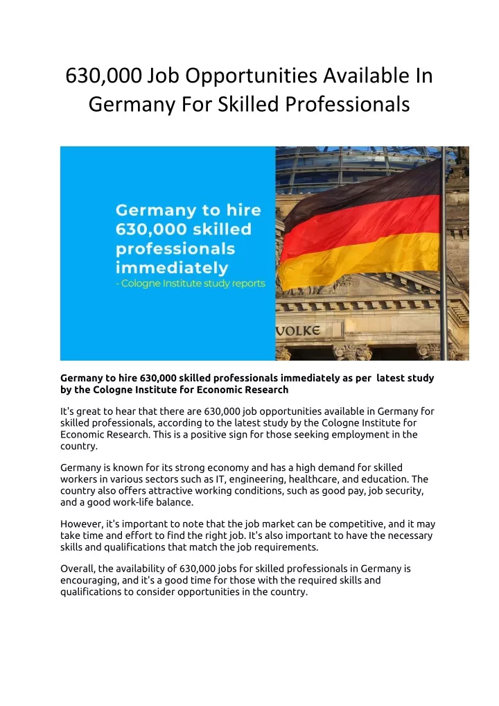 630 000 job opportunities available in germany