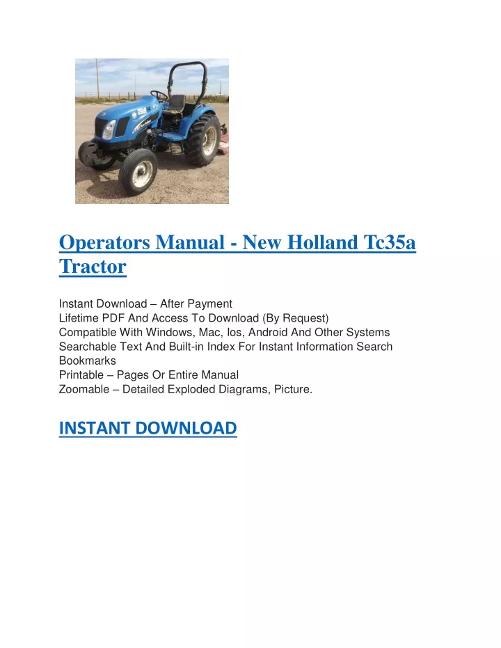 operators manual new holland tc35a tractor