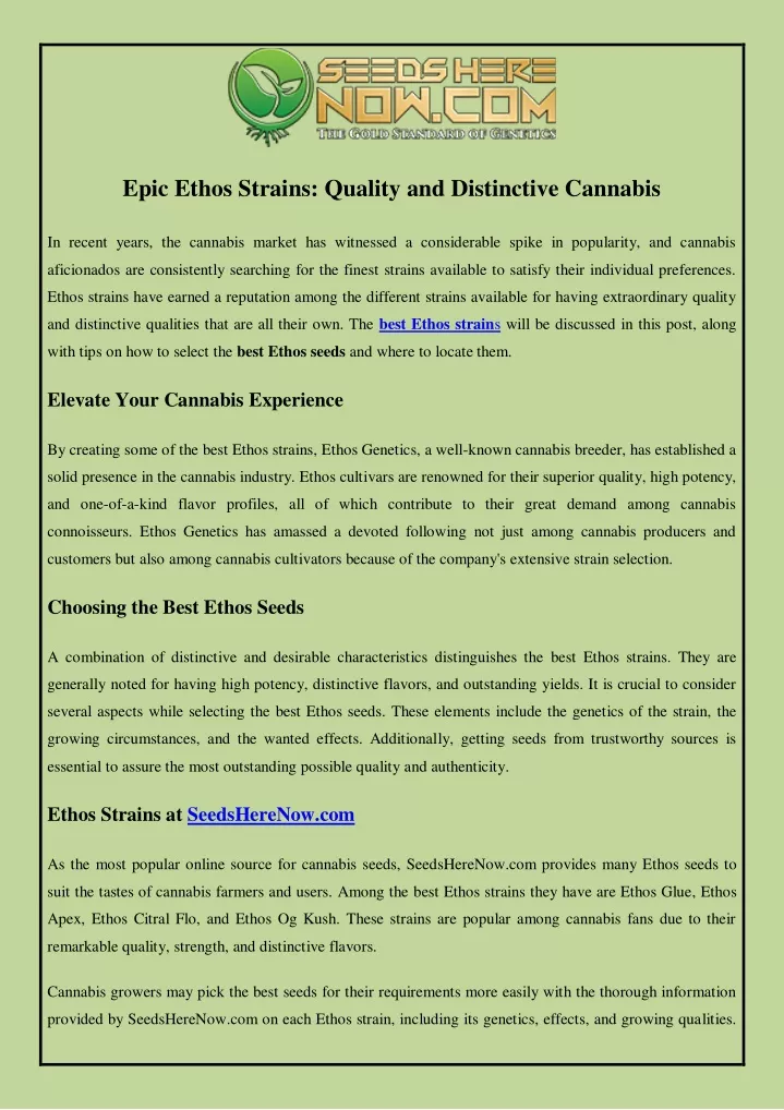 epic ethos strains quality and distinctive