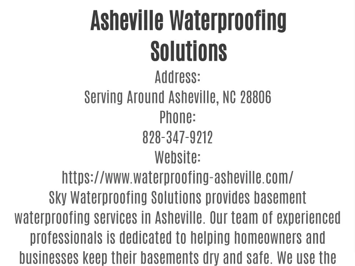 asheville waterproofing solutions address serving