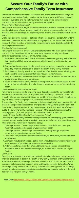 Family Term Insurance A Comprehensive Guide