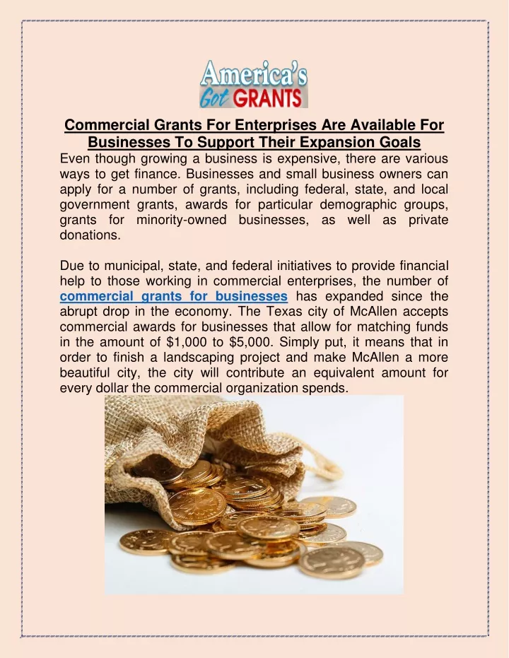 commercial grants for enterprises are available