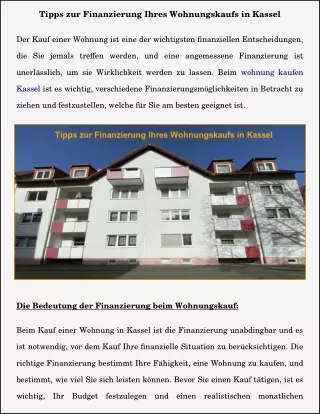 Tipps zur Finanzierung Ihres Wohnungskaufs in Kassel