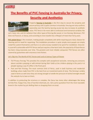 the benefits of pvc fencing in australia