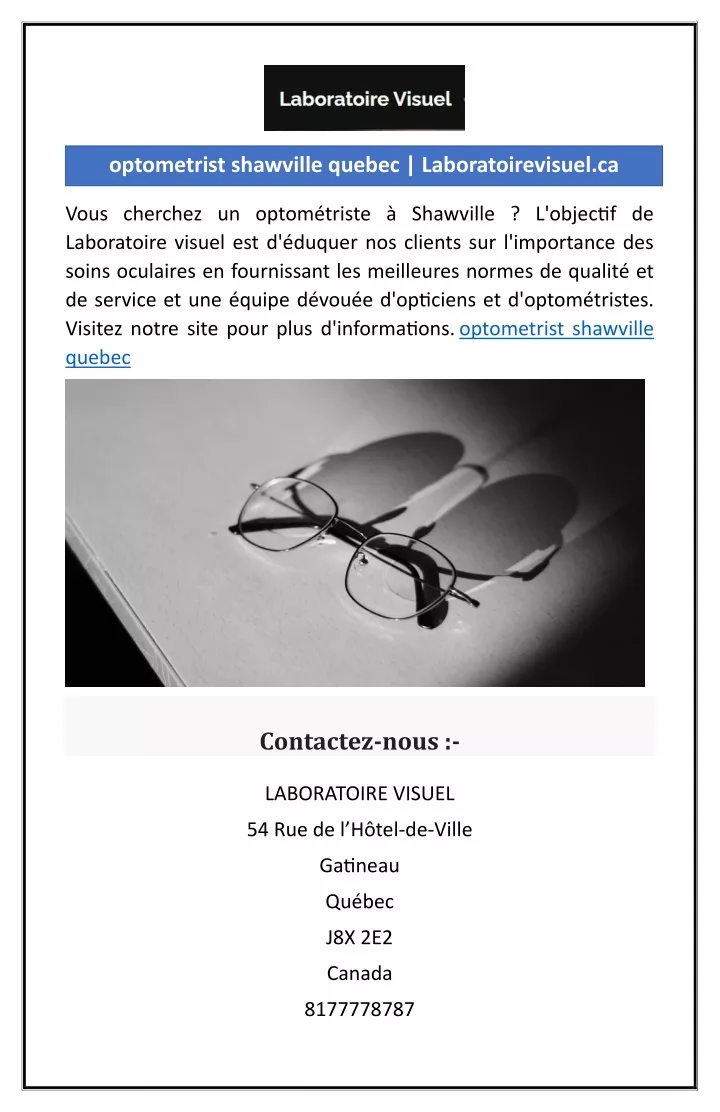 optometrist shawville quebec laboratoirevisuel ca