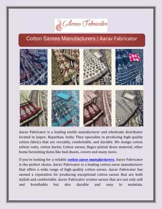 Cotton Sarees Manufacturers | Aarav Fabricator