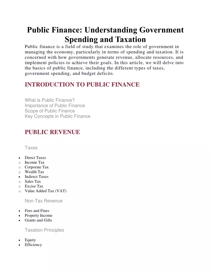 public finance understanding government spending