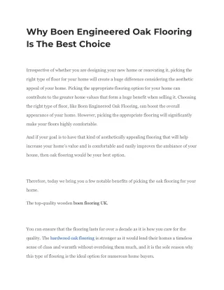 Why Boen Engineered Oak Flooring Is The Best Choice