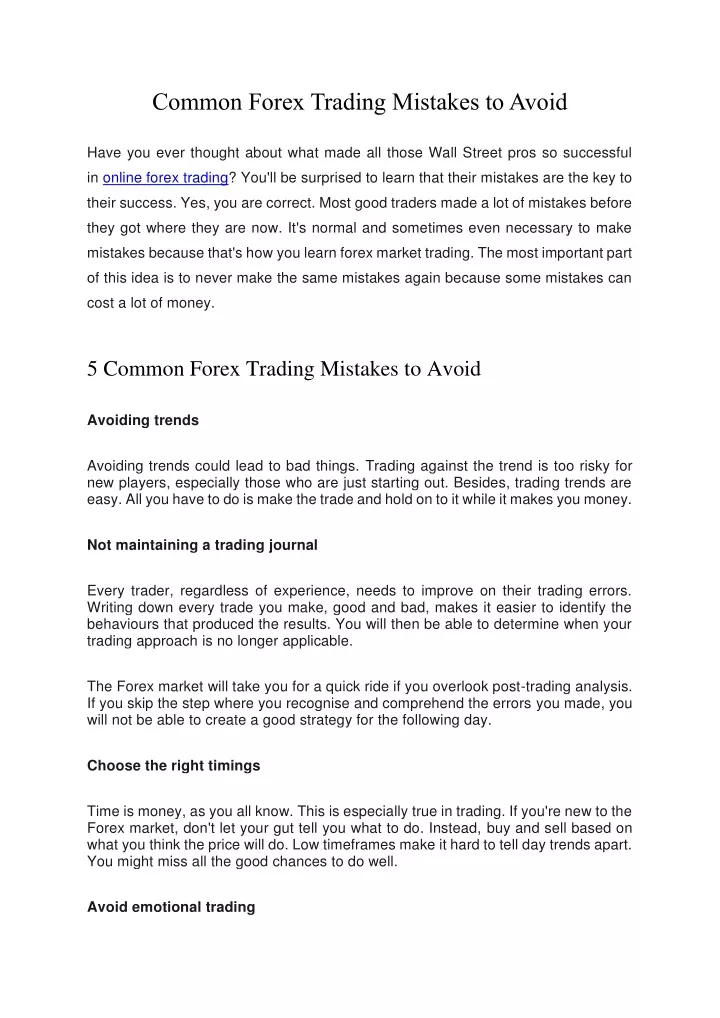 common forex trading mistakes to avoid