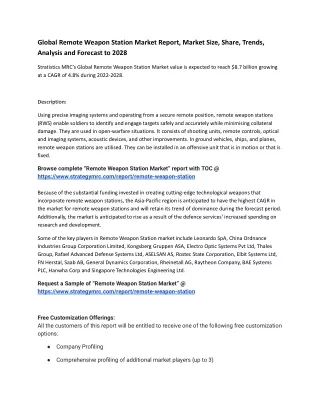 global remote weapon station market report market