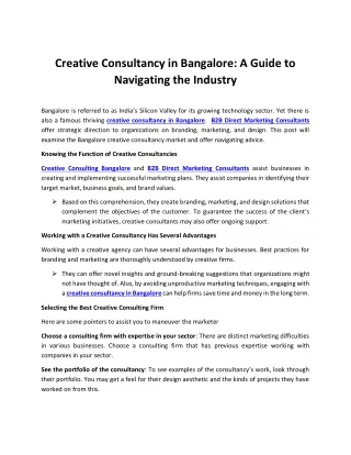 Creative Consultancy in Bangalore A Guide to Navigating the Industry