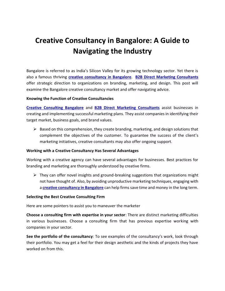 creative consultancy in bangalore a guide