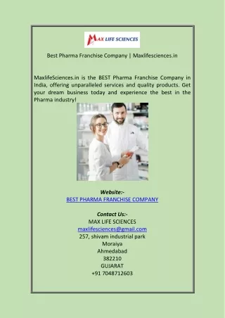 Best Pharma Franchise Company Maxlifesciences in