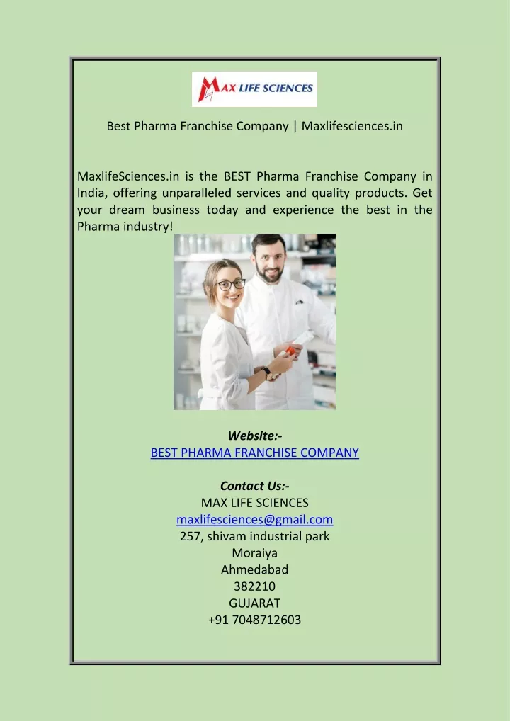 best pharma franchise company maxlifesciences in