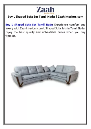 Buy L Shaped Sofa Set Tamil Nadu | Zaahinteriors.com